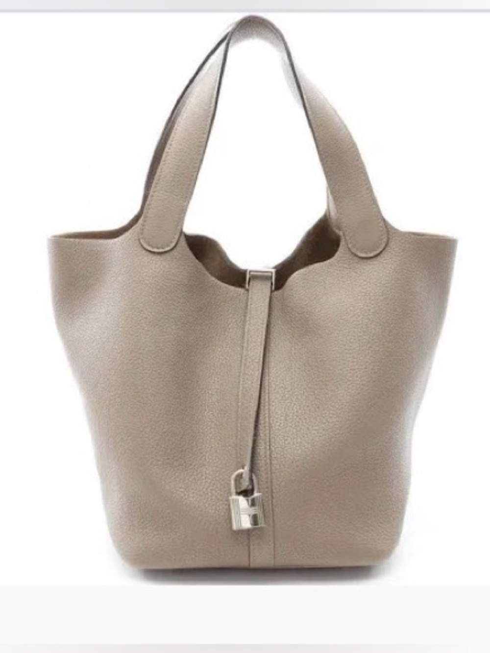 Fashion Pebble-Grain Taupe Tote with Lock Detail